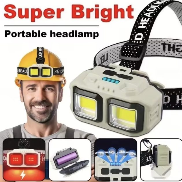 Lampe Frontale LED Puissante à Induction COB – Rechargeable & Sécurité